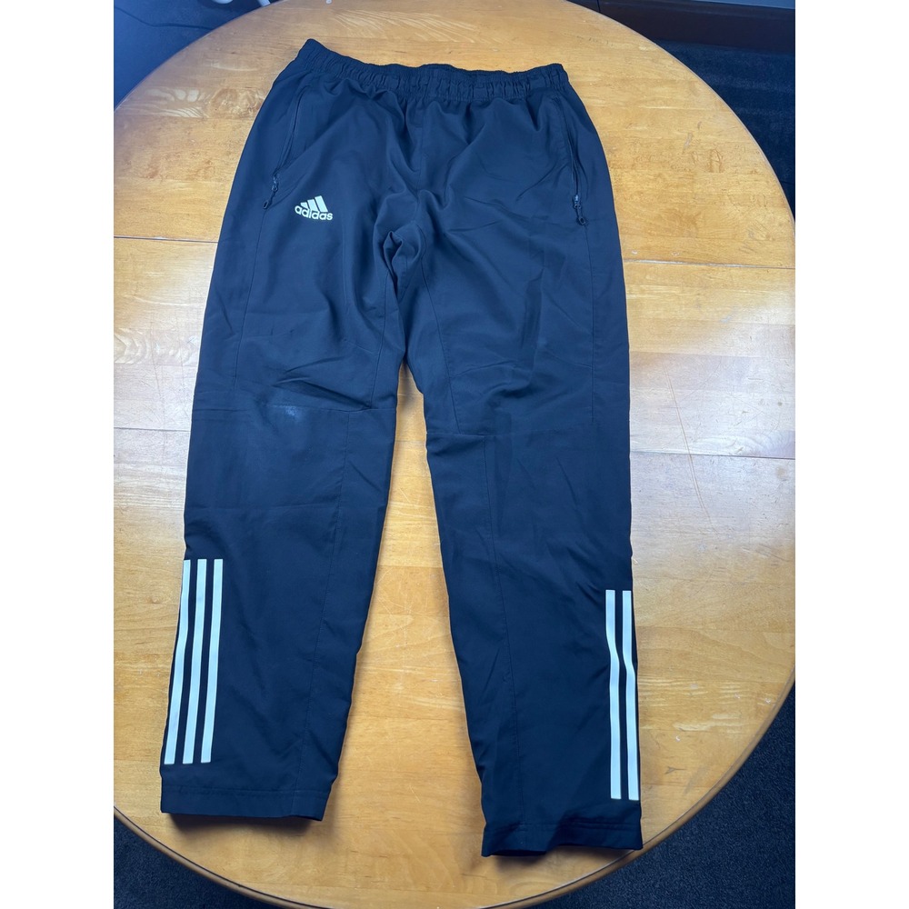 Adidas Mens Black 3-Stripe Track Pants Zipper Pockets XL Joggers